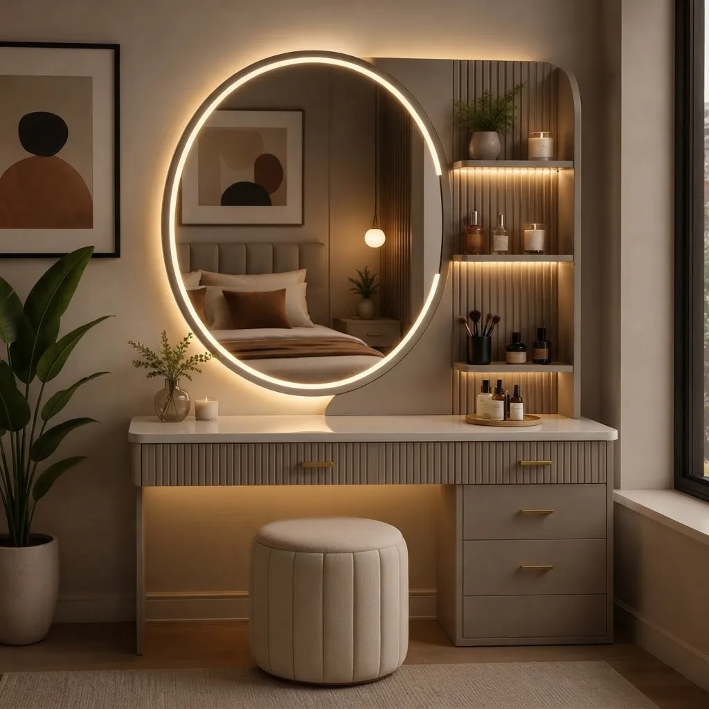 Aavenz Round Mirror Wall Vanity Set