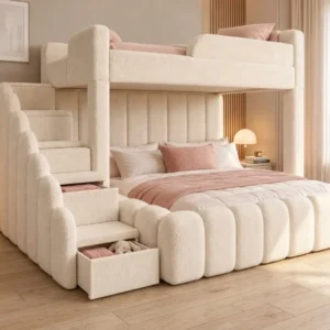 Aaly Padded Boucle Storage Bunk Bed