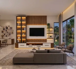 Aazora Glass Storage Fluted TV Wall Unit
